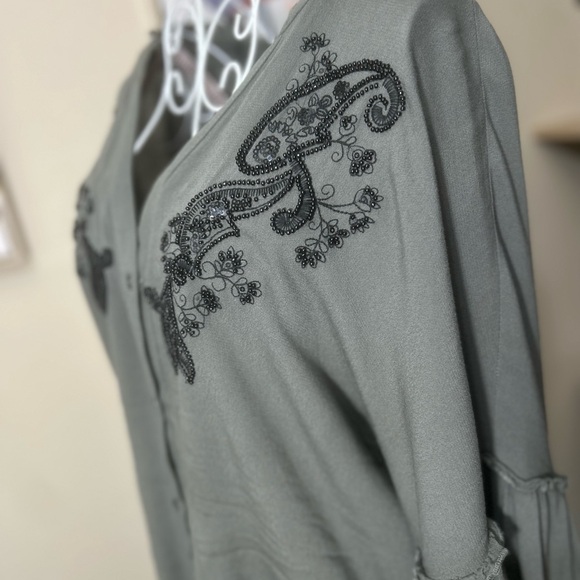 Democracy Sage Green Blouse with Black Beaded Detailing - Picture 3 of 5